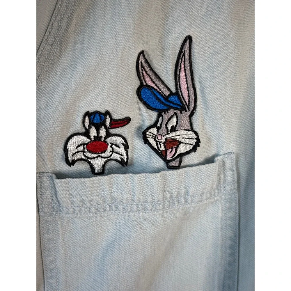 Vintage Looney Tunes Denim‎ Vest Sleeveless Button Up Bugs Bunny Sylvester